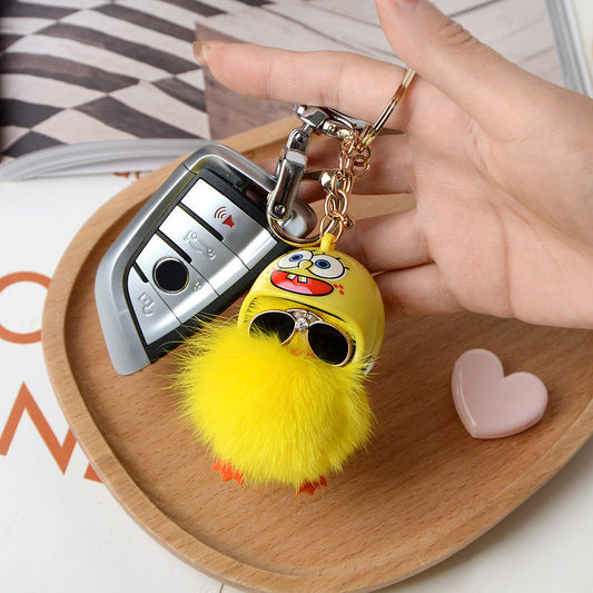 Mini Plush Duck Car Keychain