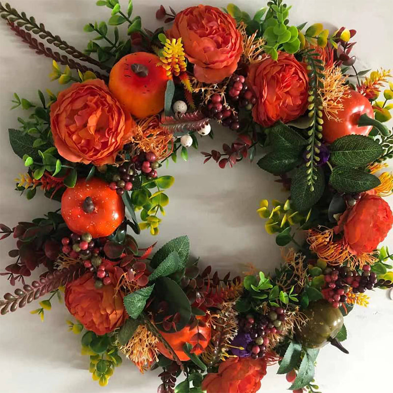 Fall Peony And Pumpkin Wreath - Year Round Wreath