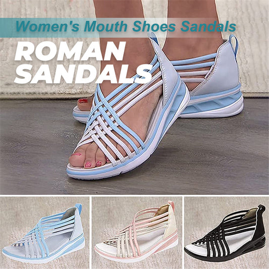 Women's Woven Fish Mouth Shoes Roman Sandals