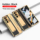 Luxury Leather Magnetic Bracket Shell Electroplated Phone Case For Samsung Galaxy Z Fold3/4/5 With Back Screen Glass