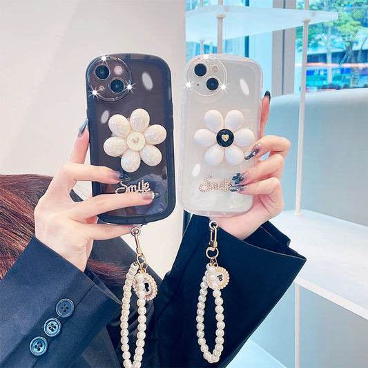 Flower Transparent Silicone Phone Case with Chain