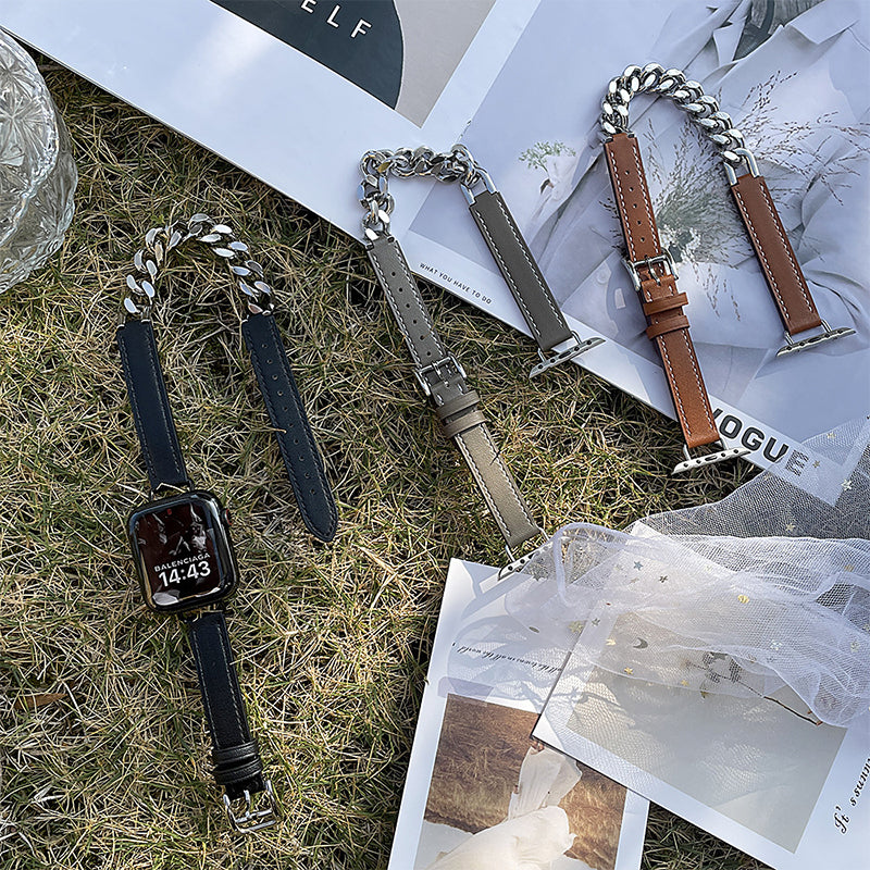 Double Tour Stainless Steel Stitching Leather Strap