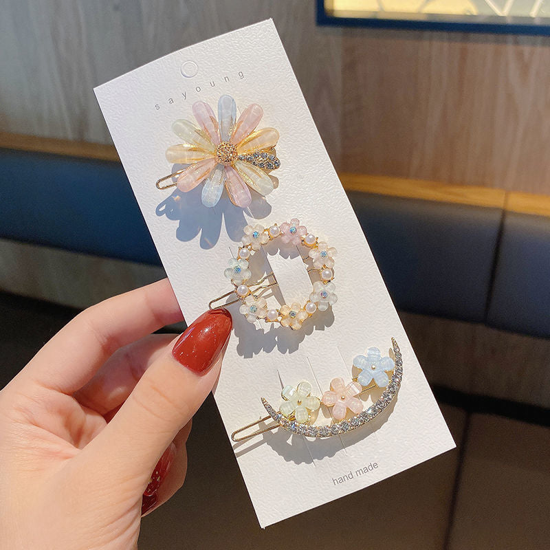 Ladies Flower Hair Clip Cute Rhinestone Decoration