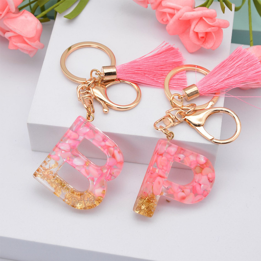 Pink Tassel Alphabet Keychain
