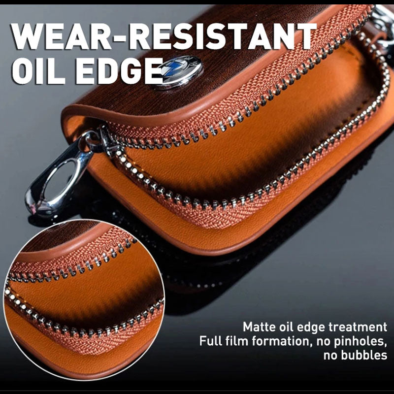 带车标需改图( Buy One Get One Free） Car Logo Leather Wooden Texture Car Key Case