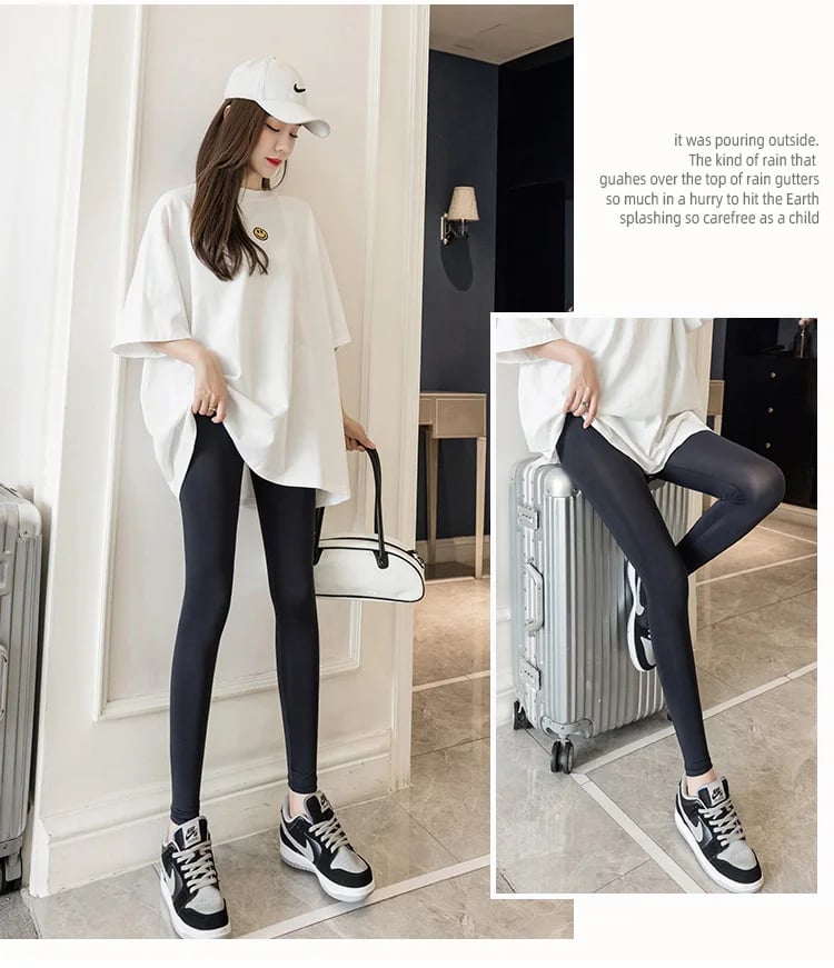 Ice Silk Stretch Skinny High-Waisted Nine-Point Leggings