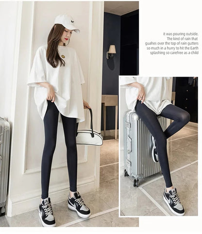 Ice Silk Stretch Skinny High-Waisted Nine-Point Leggings