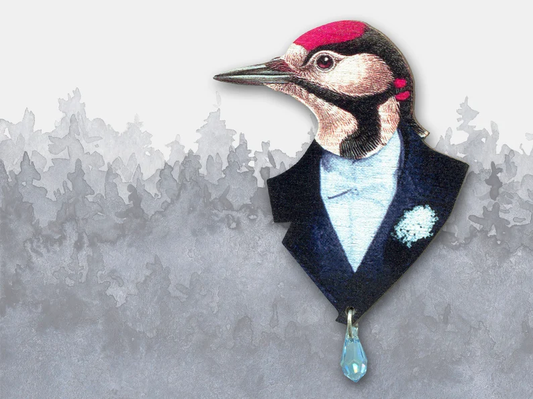Woodpecker Wooden Brooch