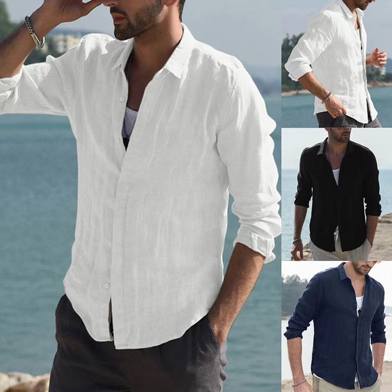 Men's Pure Cotton Solid Sleeve Shirt（BUY2 FREE SHIPPING）