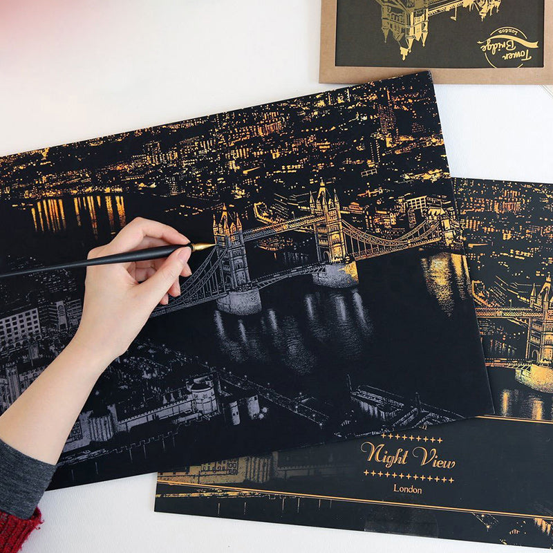 Scratch Painting World Sightseeing Pictures Scraping Image Drawing Paper Home Decoration