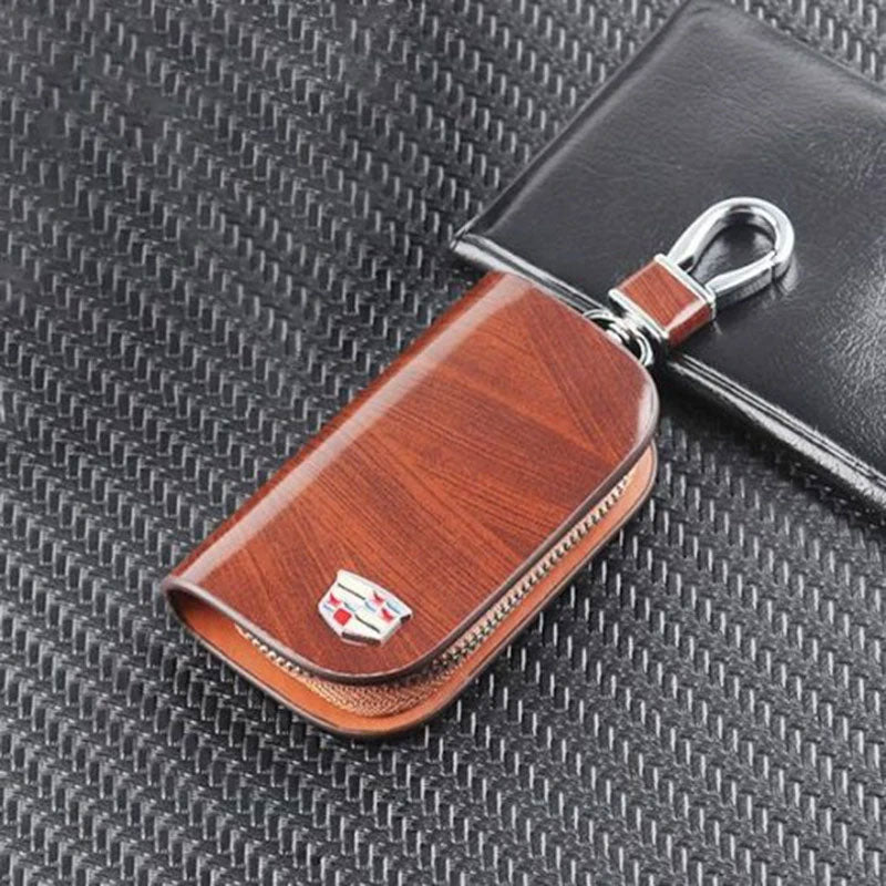 带车标需改图( Buy One Get One Free） Car Logo Leather Wooden Texture Car Key Case