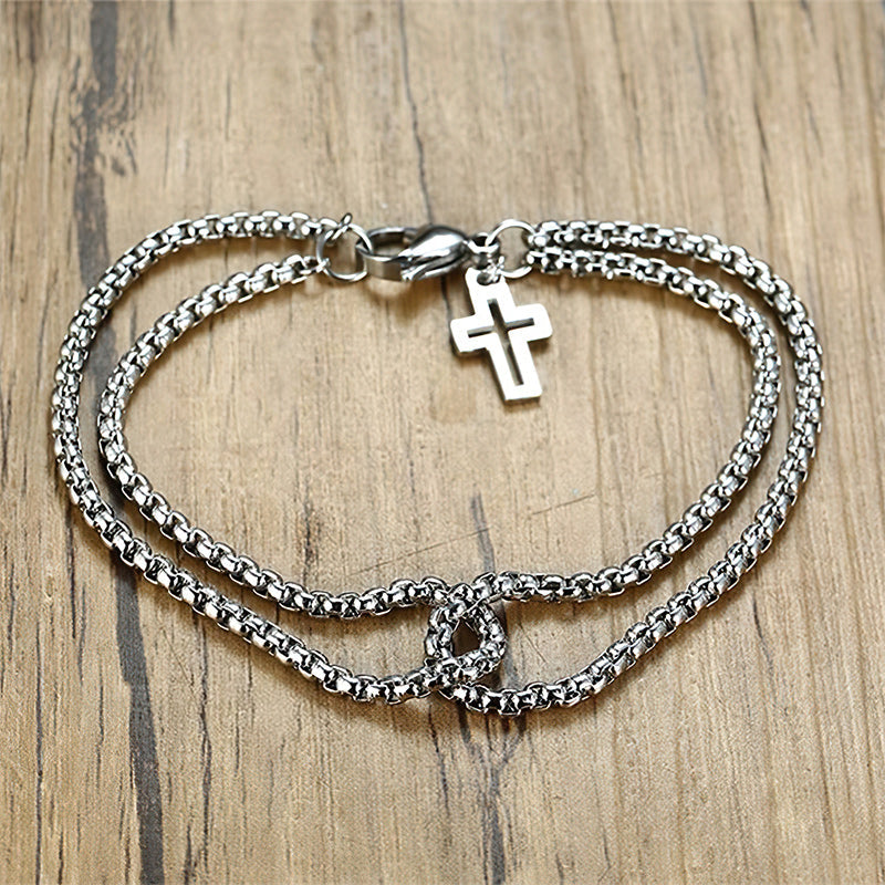 Double Layer Cross Bracelet, Stainless Steel Cross for Men