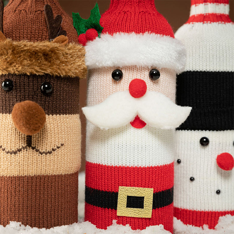 Cartoon Knitted Christmas Wine Bottle Set