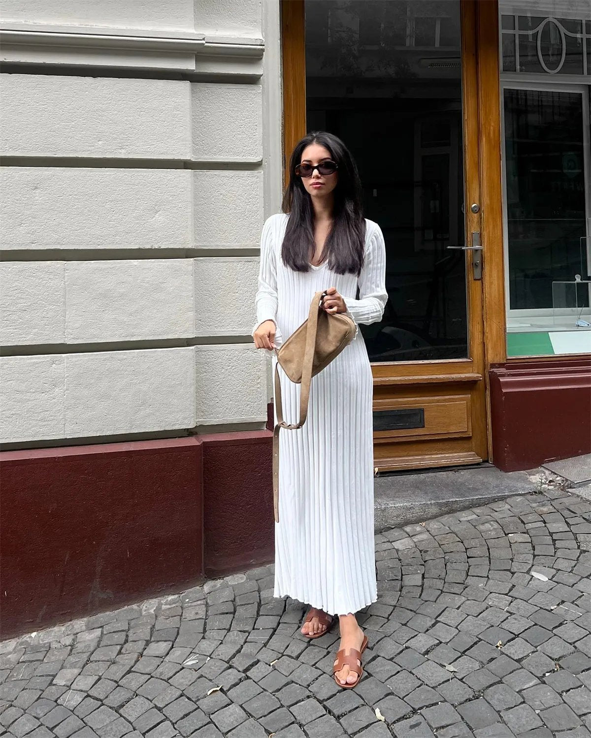 2023 Fall New Sleeved Knit Midi Dress