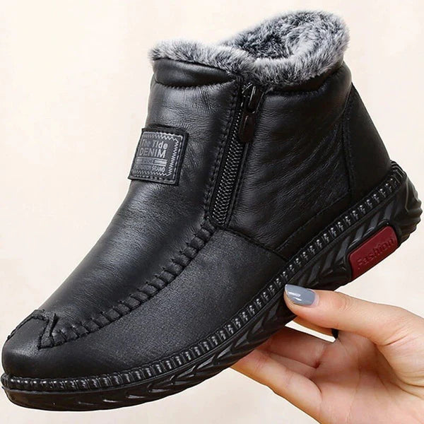 🔥🌷Bottes imperméables et antidérapantes en cuir de coton pour femmes👢💃 - Women's Waterproof, Non-Slip Cotton Leather Boots