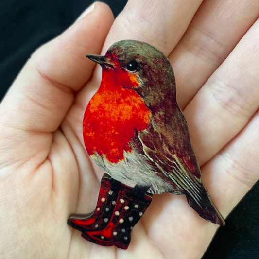 Robin Wooden Brooch