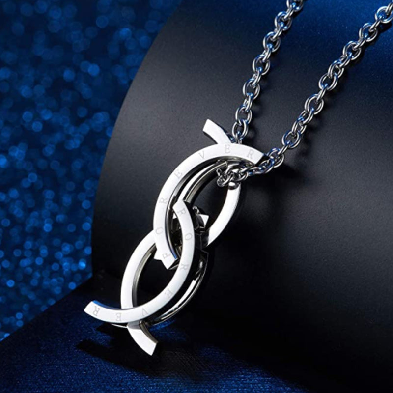 Stainless Steel Kissing Fish Pendant Necklace for Teenagers and Girls