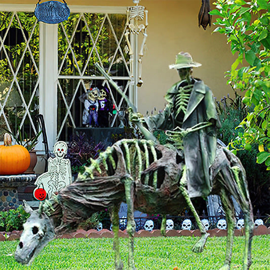 Skeleton Cowboy And Horse Statue