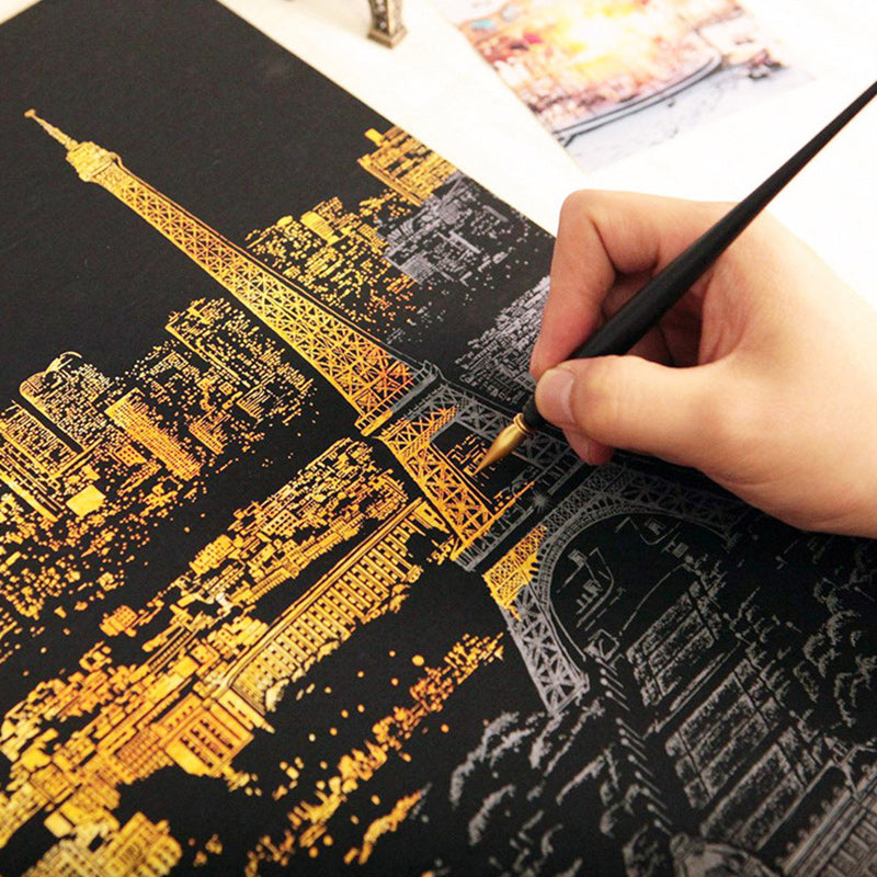 Scratch Painting World Sightseeing Pictures Scraping Image Drawing Paper Home Decoration