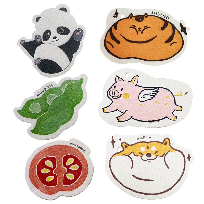 Absorbent Cartoon Wood Pulp Cotton Dishcloth Cleaning Cloth