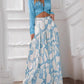 Casual Two-Piece Set With Lapel Solid Color Top & Rope Print Trousers