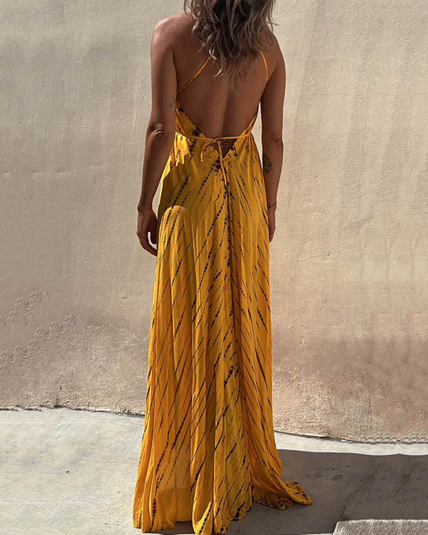 V Neck Slip Sunflower Big Swing Dress