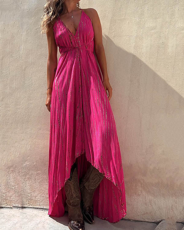 V Neck Slip Sunflower Big Swing Dress