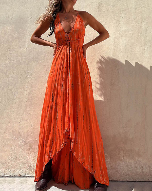 V Neck Slip Sunflower Big Swing Dress