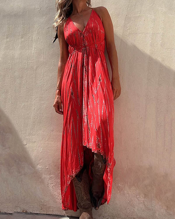 V Neck Slip Sunflower Big Swing Dress