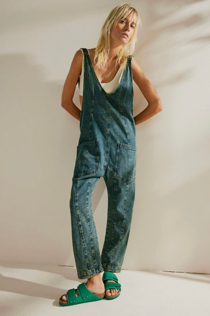 High Roller Denim Jumpsuit With Pockets