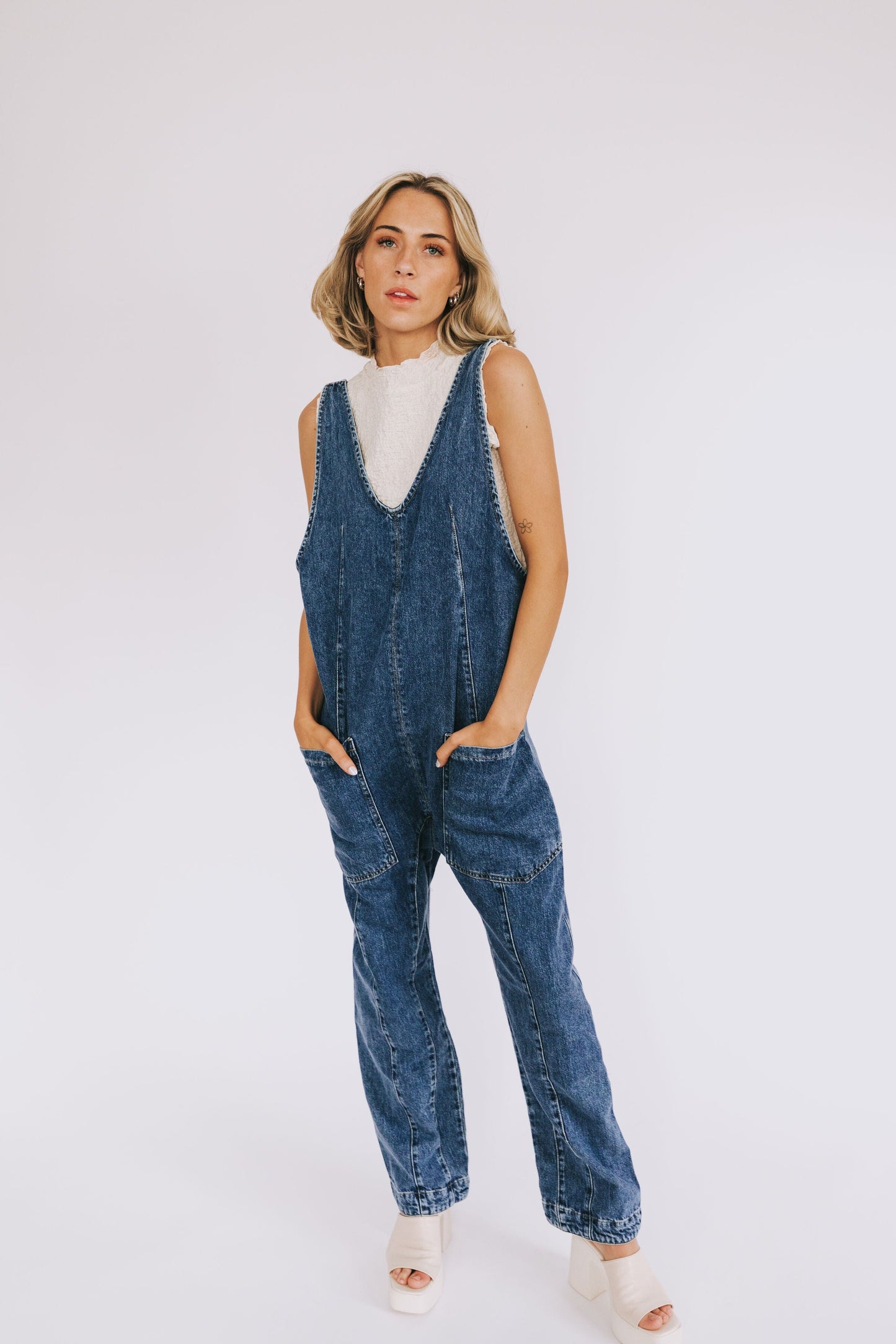 High Roller Denim Jumpsuit With Pockets