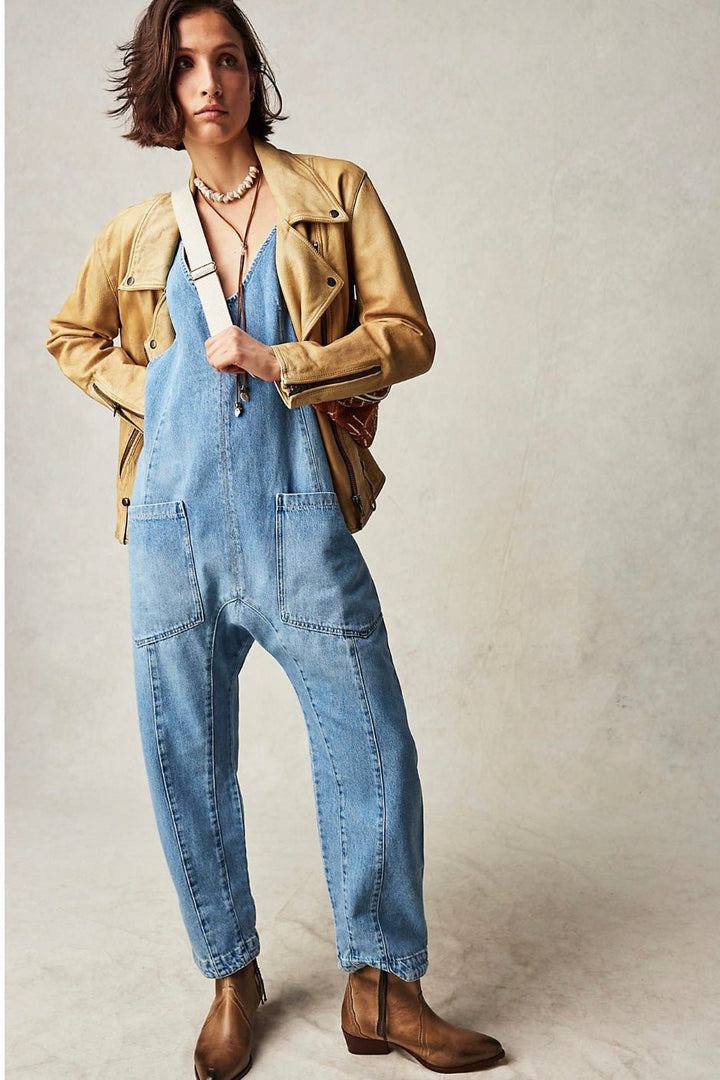 High Roller Denim Jumpsuit With Pockets