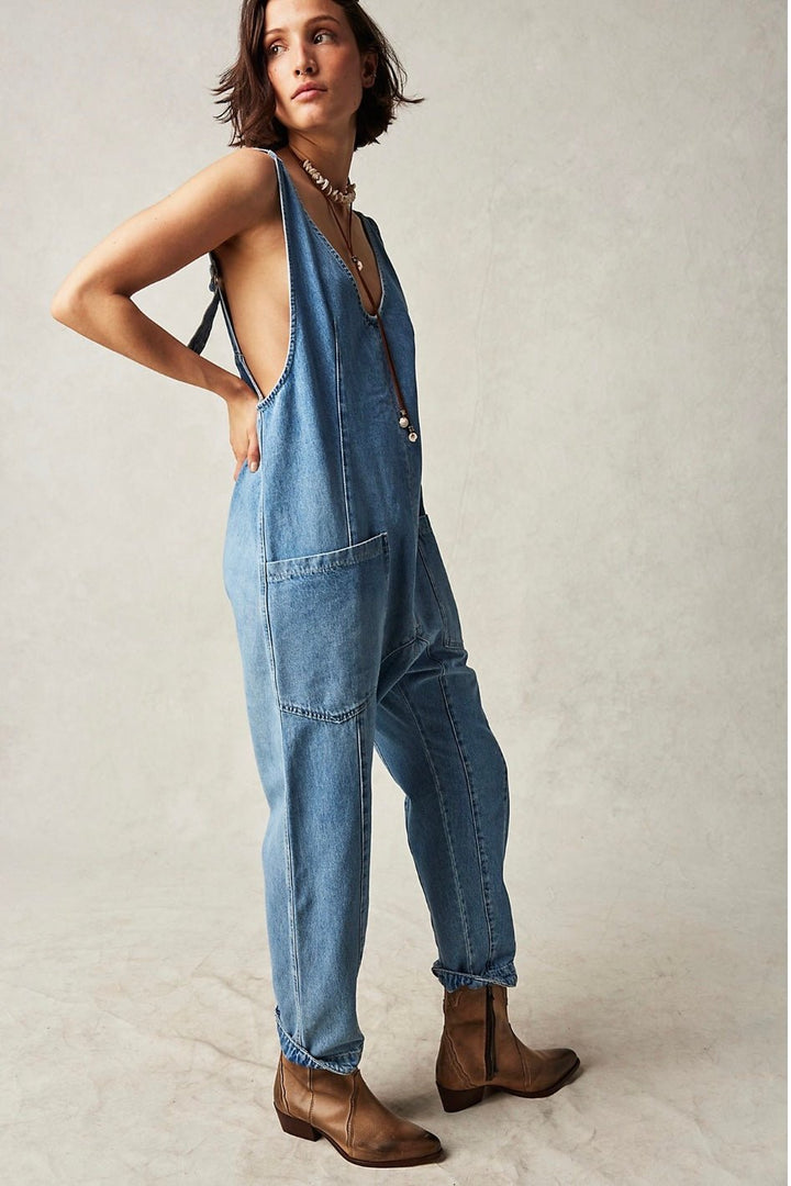 High Roller Denim Jumpsuit With Pockets