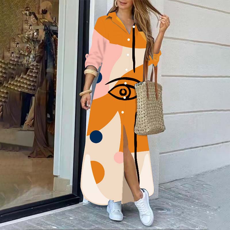 Long Sleeve Printed Shirt Dress