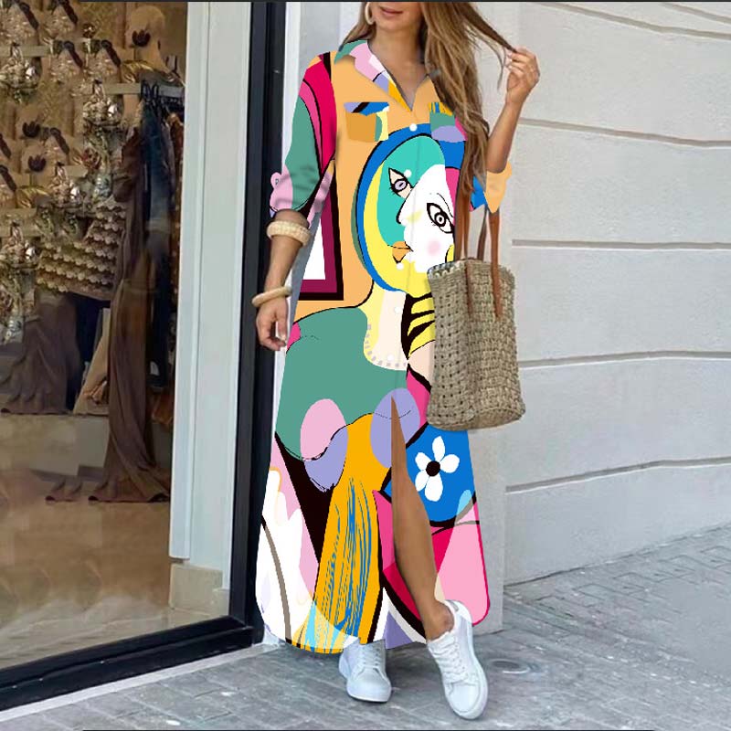 Long Sleeve Printed Shirt Dress