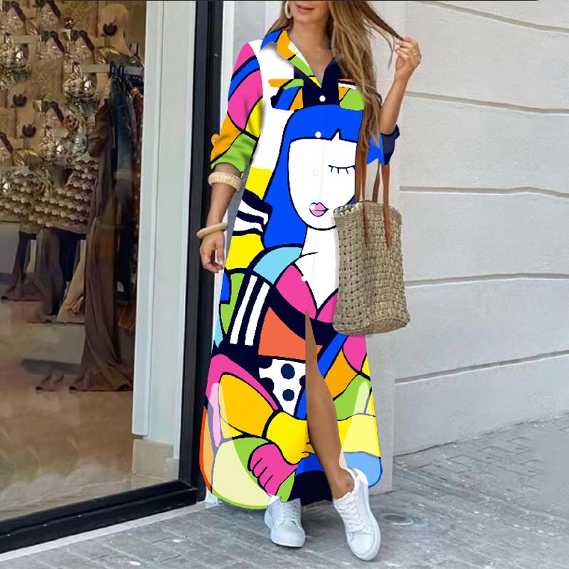 Long Sleeve Printed Shirt Dress