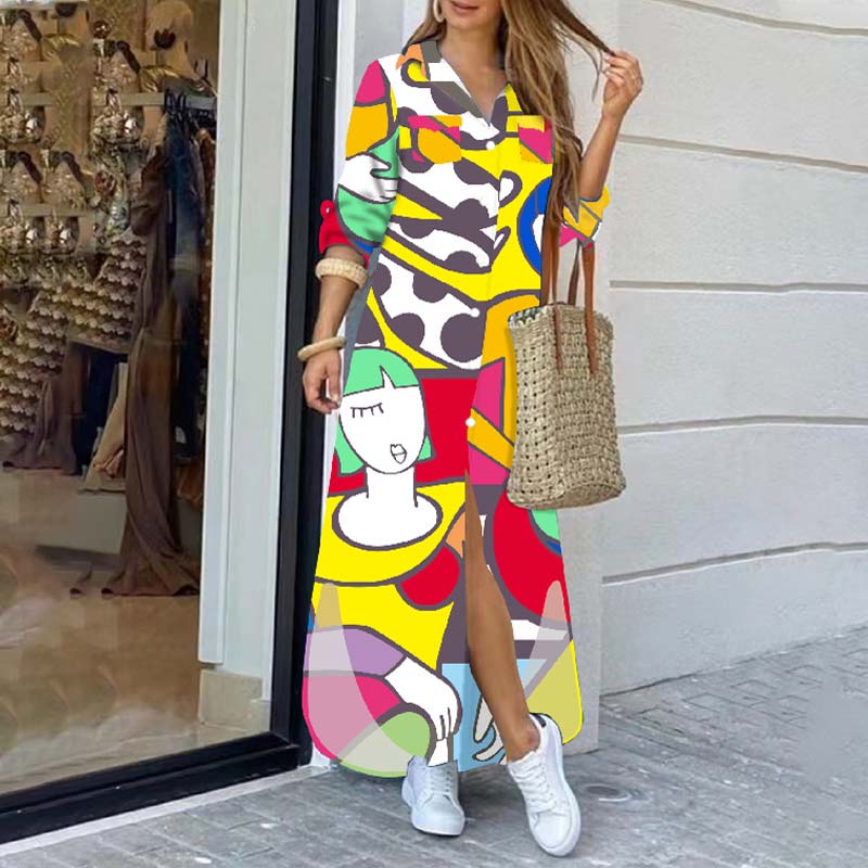 Long Sleeve Printed Shirt Dress