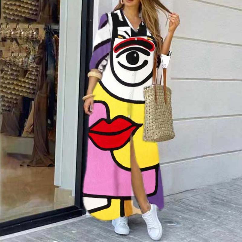 Long Sleeve Printed Shirt Dress