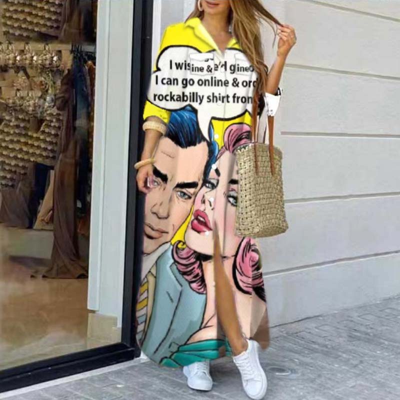 Long Sleeve Printed Shirt Dress