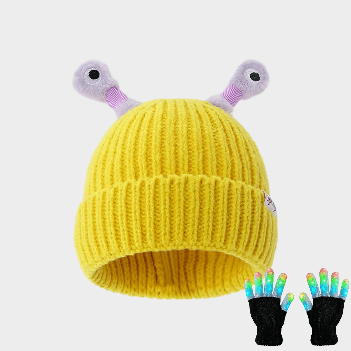 🔥Winter Parent-Child Cute Glowing Little Monster Knit Hat/Cute glowing little monster knitted hat