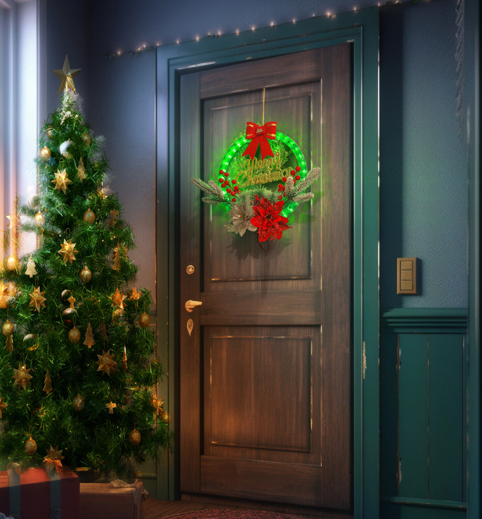 🎁 Christmas Wreath Decorations with LED Lights💥