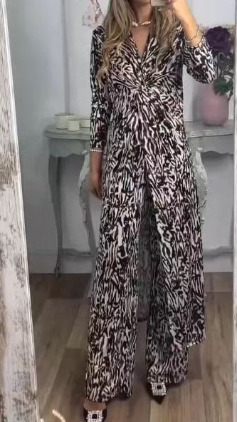 Women's Loose V-Neck Two-Piece Trousers Set