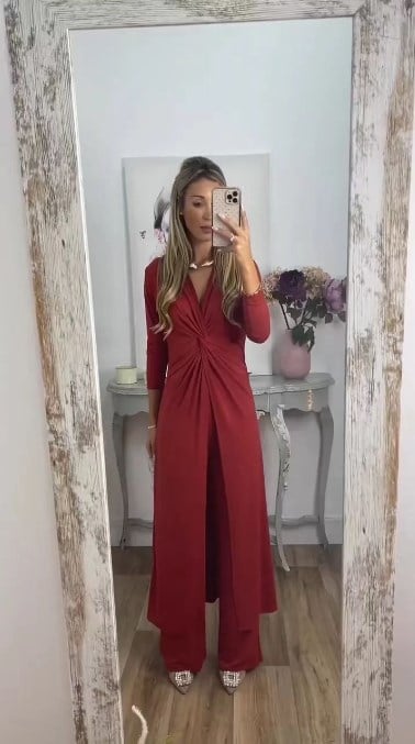 Women's Loose V-Neck Two-Piece Trousers Set