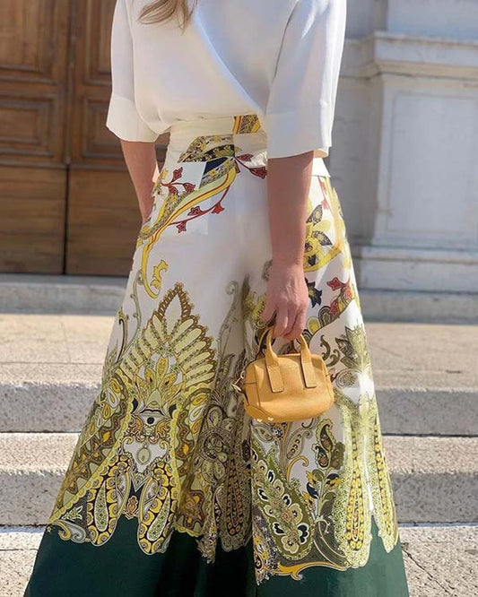 Elegant and Elegant Shirt Print Wide-leg Pants Suit