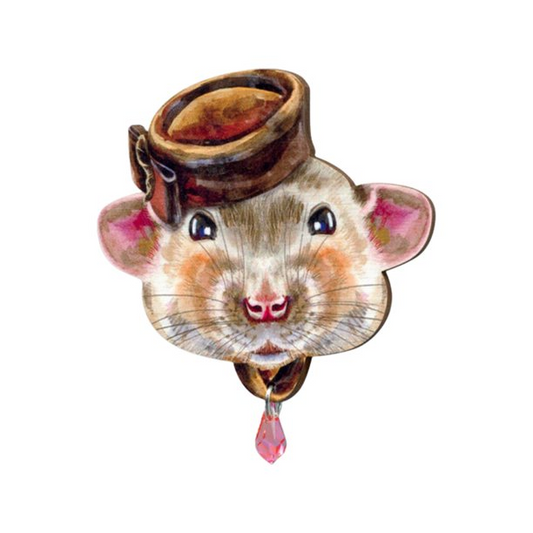 Mouse Wooden Brooch