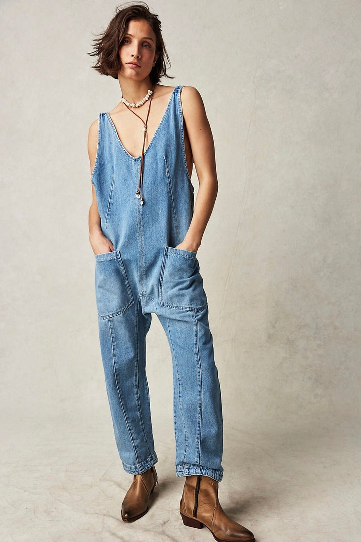 High Roller Denim Jumpsuit With Pockets