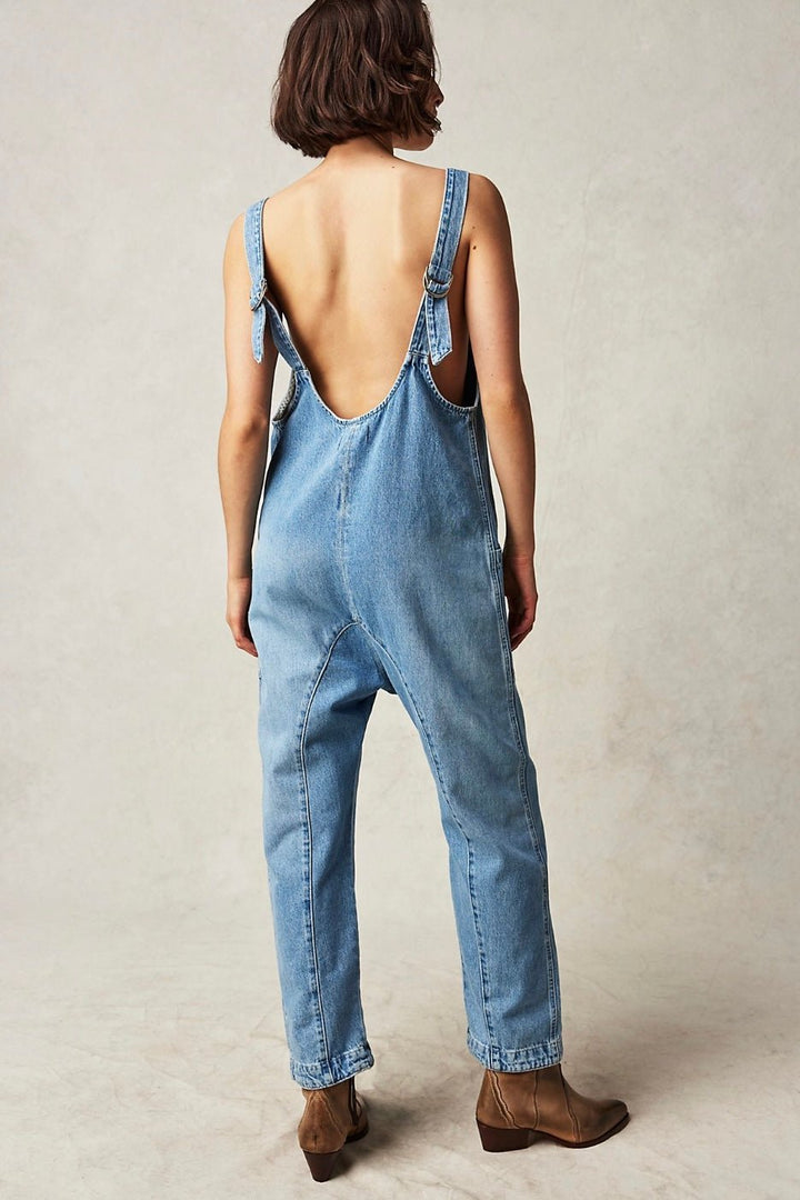 High Roller Denim Jumpsuit With Pockets