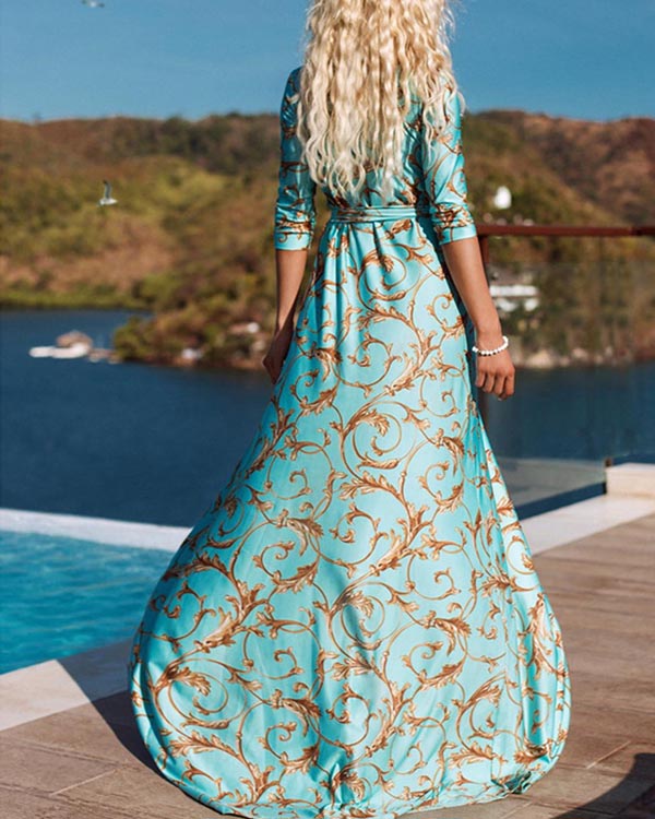 Resort Fitted V Neck Maxi Dress