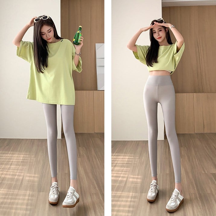 Ice Silk Stretch Skinny High-Waisted Nine-Point Leggings