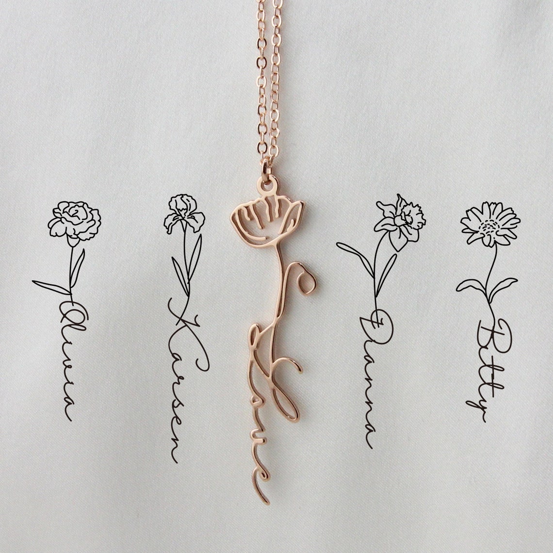 Personalized Name Necklace with Birth Flower